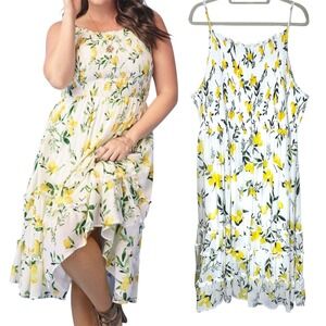 Torrid Women Lemon Dress Size 5  Floral Print Sleeveless T‎ Smocked Midi Dress